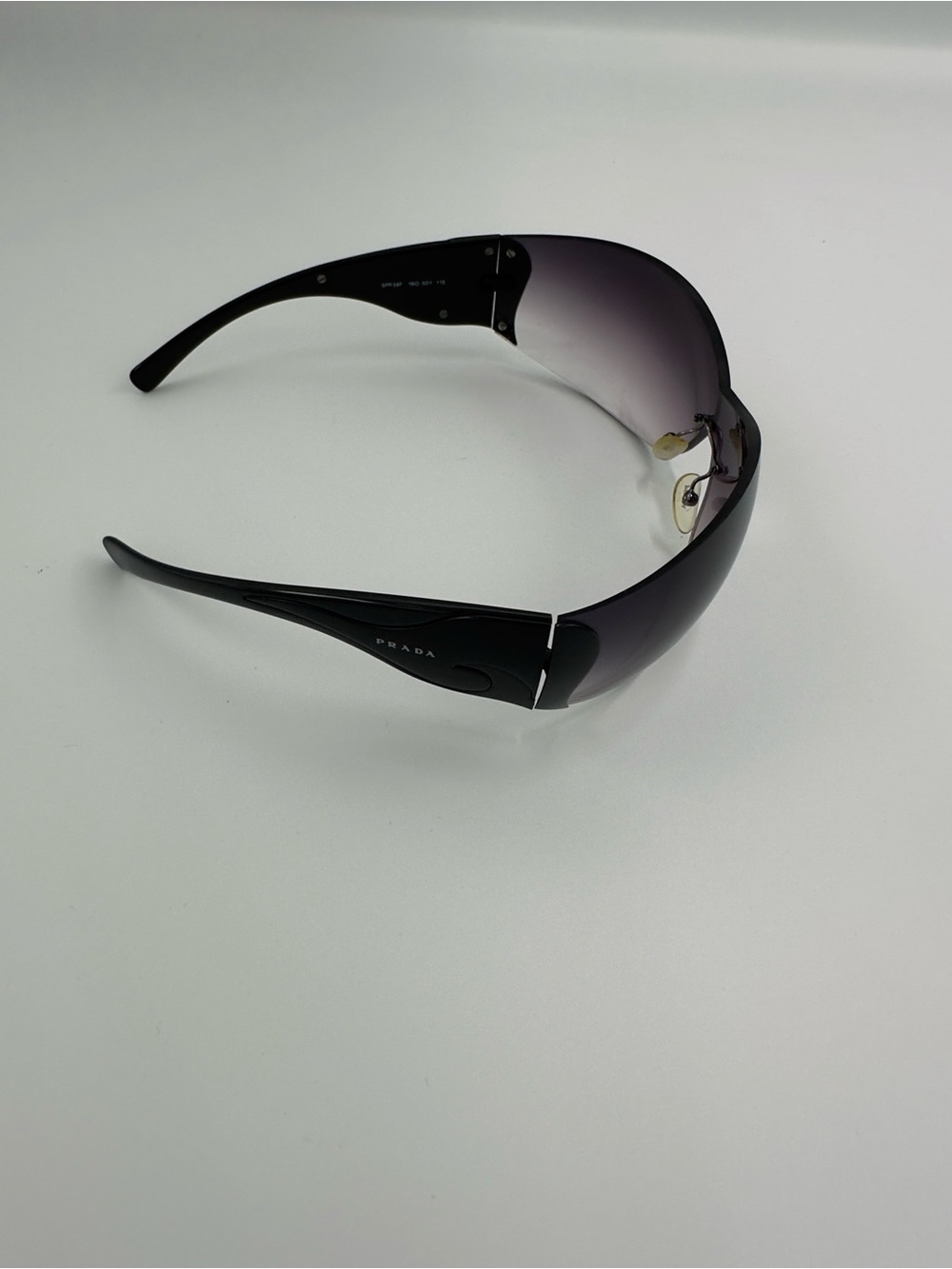 Vintage Prada Women's Shield Sunglasses - Black + Case SPR 58F 1BO- 5D1 115 - Picture 6 of 12